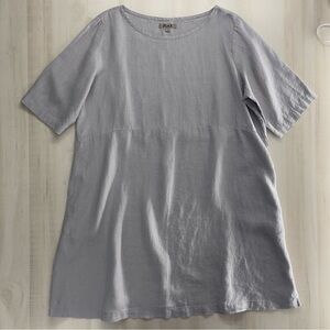 FLAX linen artist lagenlook tunic dress large gray soft loose fit 14 18 pockets